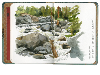 Tower Creek, Yellowstone National Park field sketch national park watercolor yellowstone