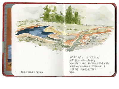 Blue Star Spring, Yellowstone National Park field sketch national park watercolor yellowstone