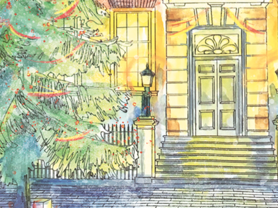 Christmas Card Detail - Watercolour christmas christmas card christmas tree georgian illustration illustrator pen and ink victorian watercolour