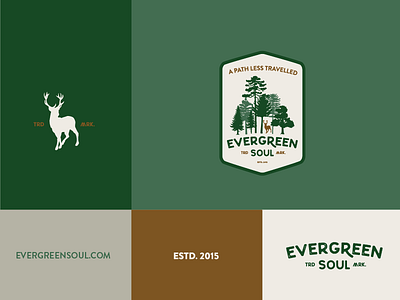 Evergreen Soul visual language badge branding deer green icon identity mark outdoors tree vintage visual identity visual language