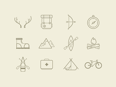 Evergreen Soul icon set branding camping green hiking hunting icons mountains outdoors visual language