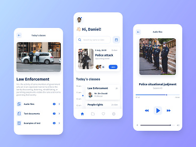 Mobile app for Police Academy app classes clean courses design e learning flat law learn minimal mobile player police ui ux