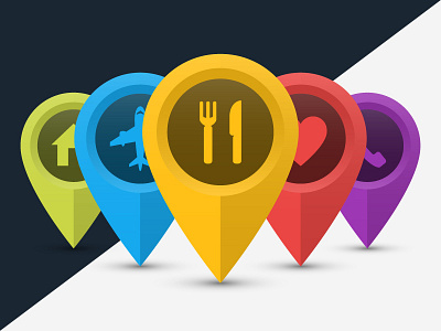 Map Location Pins Colorful Icons app geo gps icons location map marker navigation path pins web
