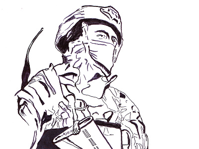 Israeli commando soldier ink drawing inking stencils