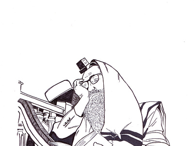 Ortodox Jew during his morning pray illustration ink drawing inkdrawing judaism sktech stencils