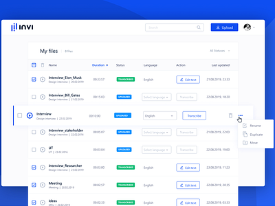 Interview platform Invi - Transcription Dashboard