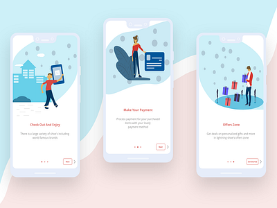 On Boarding Screens android app checkout debuts design ecommerse illustrations offerszone onboarding screen onlineshopping payment shopping app ui ux