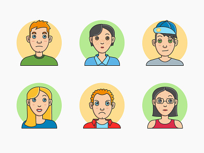 Moody Children characters faces flat icon illustration kids portrait vector
