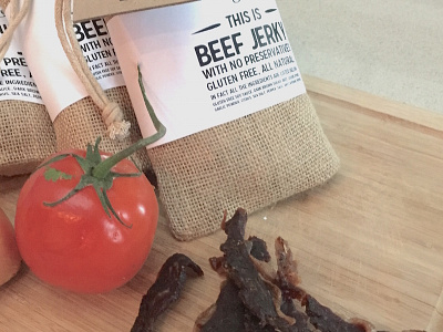 This is Jerky beef beef jerky burlap craft jerky kraft packaging tomato typography