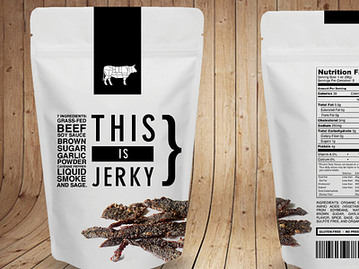 This is Jerky (v. 7) beef jerky black cow food icons jerky meat packaging photography. typography vegan white