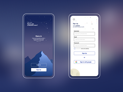 Sign Up Page - Daily UI #001 app design clean design daily ui 001 dailyui design figma figmadesign illustration ios apps mobile purple signup sky stars uiux vector white