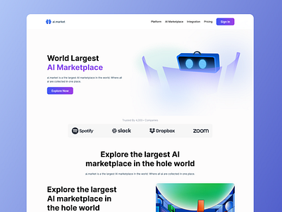 AI Marketplace ai blue branding clean clean ui crypto dailyui design illustration landing logo market marketplace page ui uiux vector web