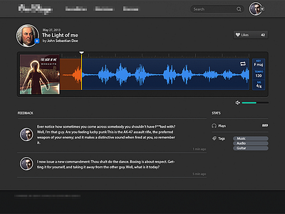 secret project dark dark ui design music player ui user profile web app