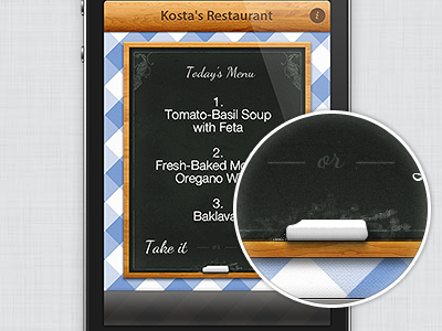 Restaurant app chalk chalkboard cheese daily democracy design feta geek greek iphone restaurant tavern tomato ui