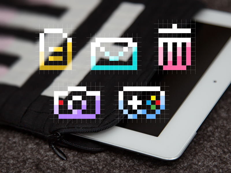Quilted Icons gamepad photo trash mail document 8-bit case pixel quilting icons textile