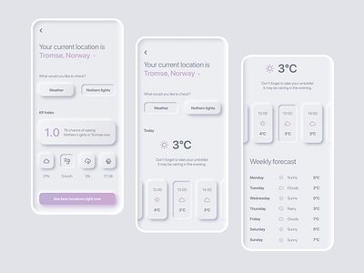 № 4: Nothern lights app concept app design aurora borealis design ios ios app ios app design mobile app mobile ui neumorphic neumorphism nothern lights ui ui design ux ux ui ux design