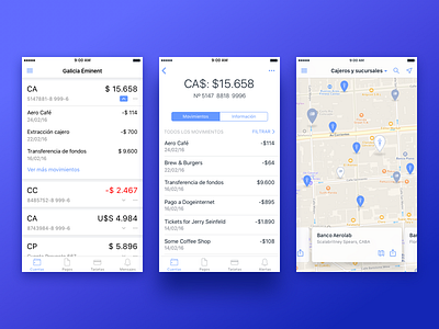 Banco Galicia - Eminent iOS App accounts app banking ios map money payment premium ui ux