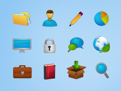 Simple Icon Set briefcase colorful folder globe icons lock monitor pencil user