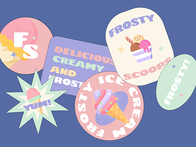 stickers for frosty scoops ice cream 2020 adobe photoshop brand design brand identity branding branding design fun ice cream ice cream logo logo sticker design stickers type