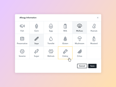 Allergy Modal allergy app icons illustration menu modal pos restaraunt select ui web