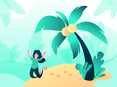 Illustration for traveling agency beach happy illustraion palm tree travel ui ux