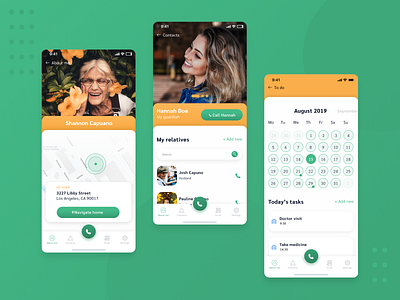 Mobile application for people with Alzheimer app app design calendar contacts green helping mobile mobile app design tasks to do list ui ux uidesign ux ux design yellow