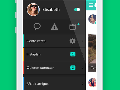 Left menu black flat green iphone left menu network slide menu social white