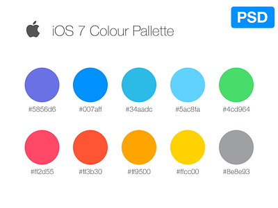 iOS7 Color Palette apple blue color gray green ios lila pink red white yellow