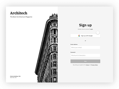 Subscription to Architech Magazine adobe adobexd animation architechture black buildings flow grey motion payment process register register page signup signupform video web website white xd
