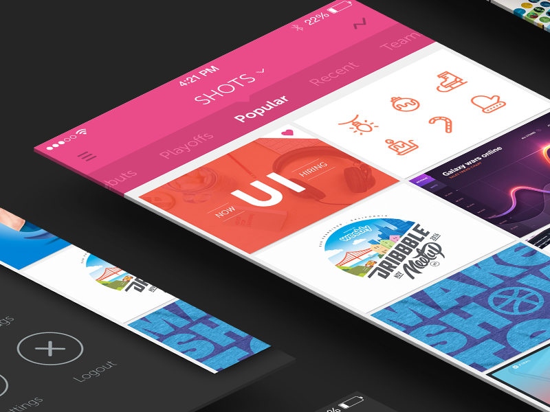 Perspective Dribbble App Screens Mock Up | Homescreen Iphone, Phone