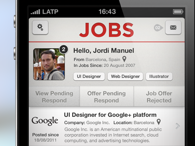 JOBS profile full screen app black concept grey iphone red ui white