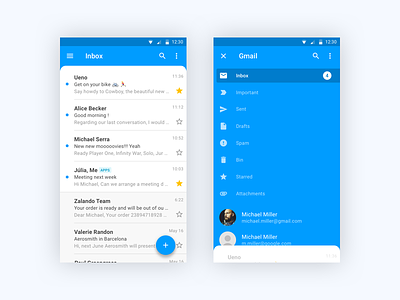 Gmail redesign for Android android google inbox mail mobile timeline white. blue