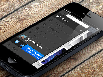 Dribbble navigation for iPhone 5 app black blue dribbble gray ios iphone red white