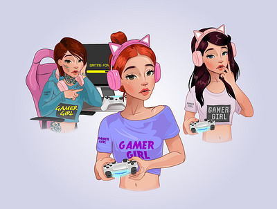 Gamer girl art artwork branding character characterdesign concept design graphic design illustration ui vector