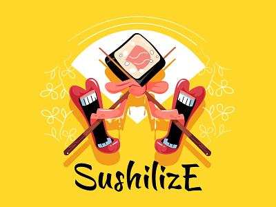 Sushilize art artwork composition design drawing food illustration japan lips modern poster sketch social socialize sushi tongue vector