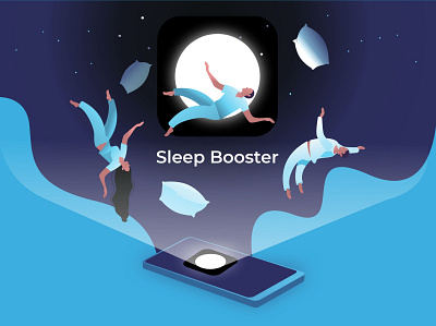 Sleep Booster App illustration app art artwork branding design drawing dream dreaming flat health app icon illustration minimalistic pillow product design simple sleeping ui ux vector