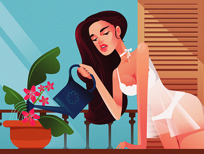 Good morning art artwork cartoon character drawing face female flower girl girl character illustration italy minimal morning mornings poster sexy sexy body vector woman