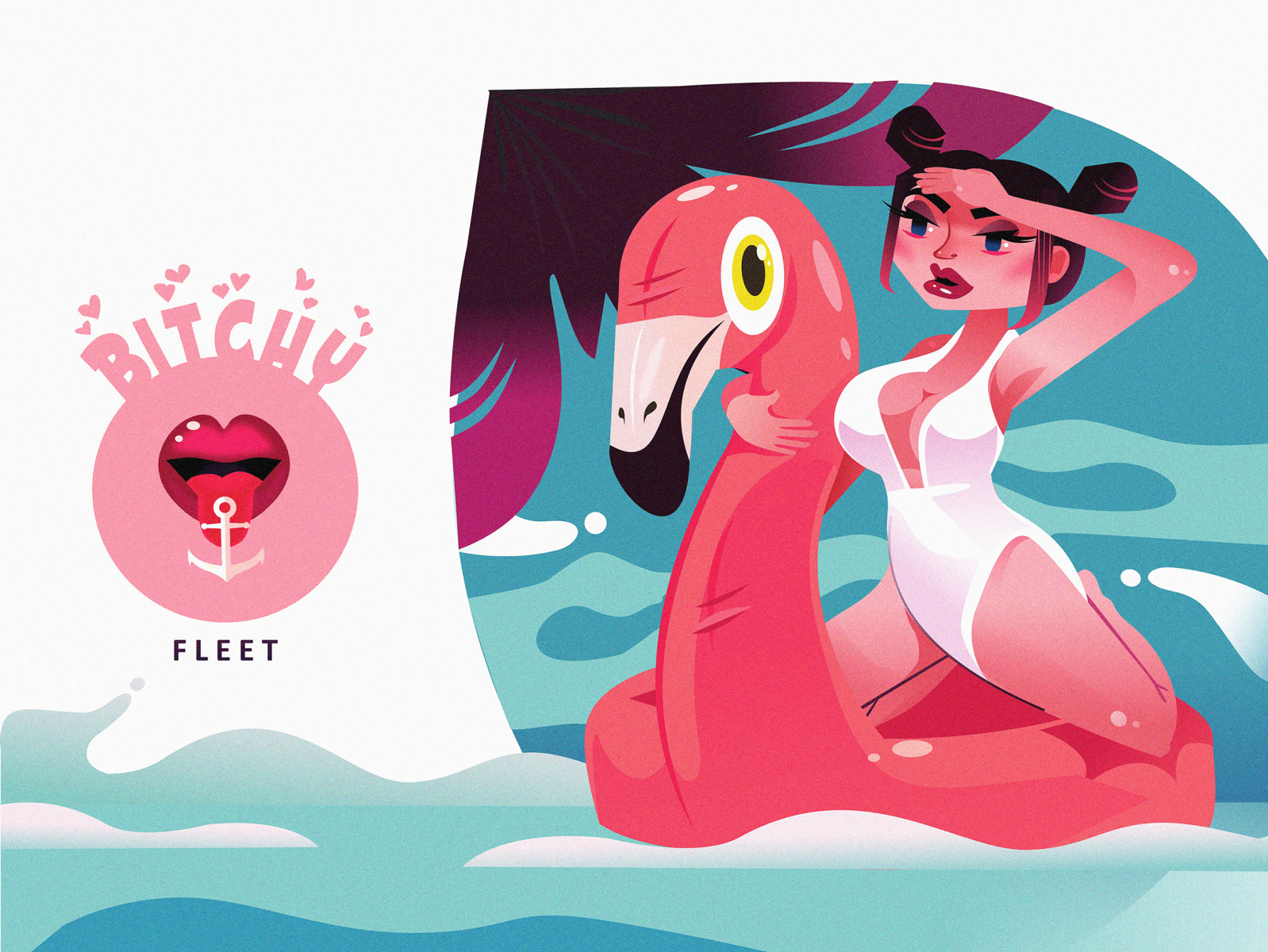 Bichy fleet art artwork beach boat cartoon character design drawing female flamingo hot illustration party poster sea sex sexual sexy girl summertime vector