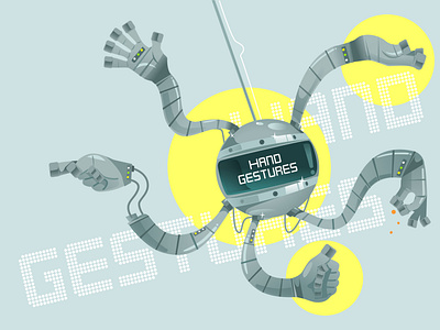 Hand gestures art cartoon character characterdesign cyber cyberpank design drawing gestures hands handset illustration poster robot robotics robots rock techno technology vector