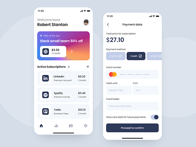 Subscriptions App Design app design mobile mobile app payment subscriptions ui ux vector