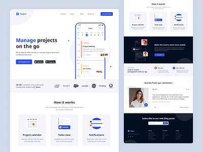 Tasker - Design of a landing page for mobile app design home page homepage illustration landing landing page management minimalistic mobile app product design ui ui design ux web web design web page website