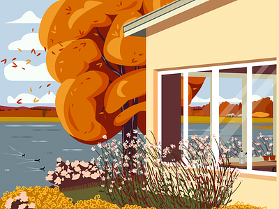 Autumn at Spring Grove Dam adobe illustrator autumn design illustration lakehouse seasons textures vector