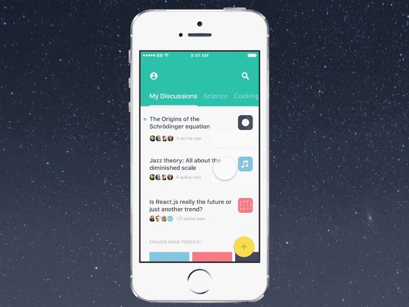 Chat App Concept mobile ui horizontal nav list chat animated gif framer