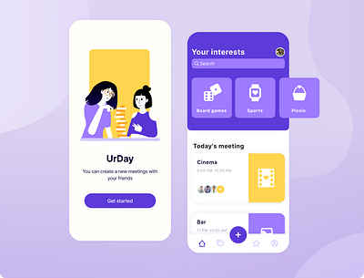 UrDay — Your personal reminder app design games illustration meetings mobile design reminder ui ux