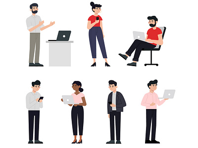 Set people with laptops character concept computer design flat flat designs free free resource freepik illustration men people vector woman