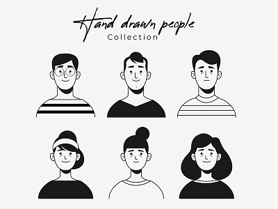 Hand drawn colorless people avatar collection