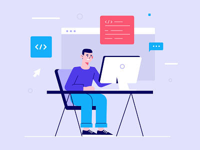 Programmer working flat style by Jonathan Larenas on Dribbble