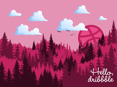 Hello Dribbble! design first shot hello illustration invite pink