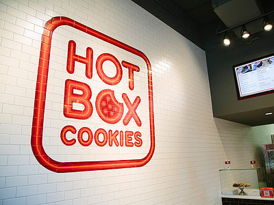 Hot Box Cookies badge box cookie delivery dessert hot logo neon