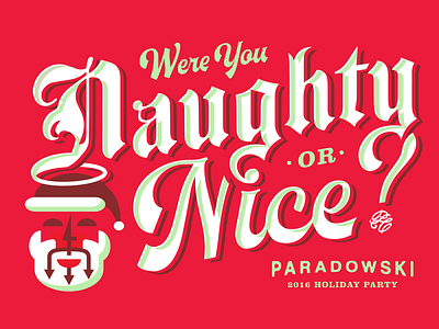 Naughty or Nice? blackletter halo holiday icon ligature pitchfork santa script typography